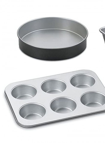 4-Piece Nonstick Bakeware Set Grey/Black Loaf Pan 9 inch, Square Cake Pan 9 inch, Round Cake Pan 9inch