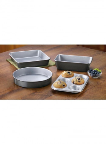 4-Piece Nonstick Bakeware Set Grey/Black Loaf Pan 9 inch, Square Cake Pan 9 inch, Round Cake Pan 9inch