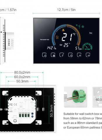 95-240V Wi-Fi Intelligent Digital Programmable Thermostat For Water Heating Black 16.50 x 5.80 x 12.50cm