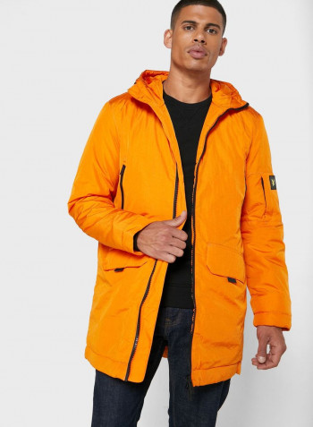Plain Longline Parka Jacket برتقالي