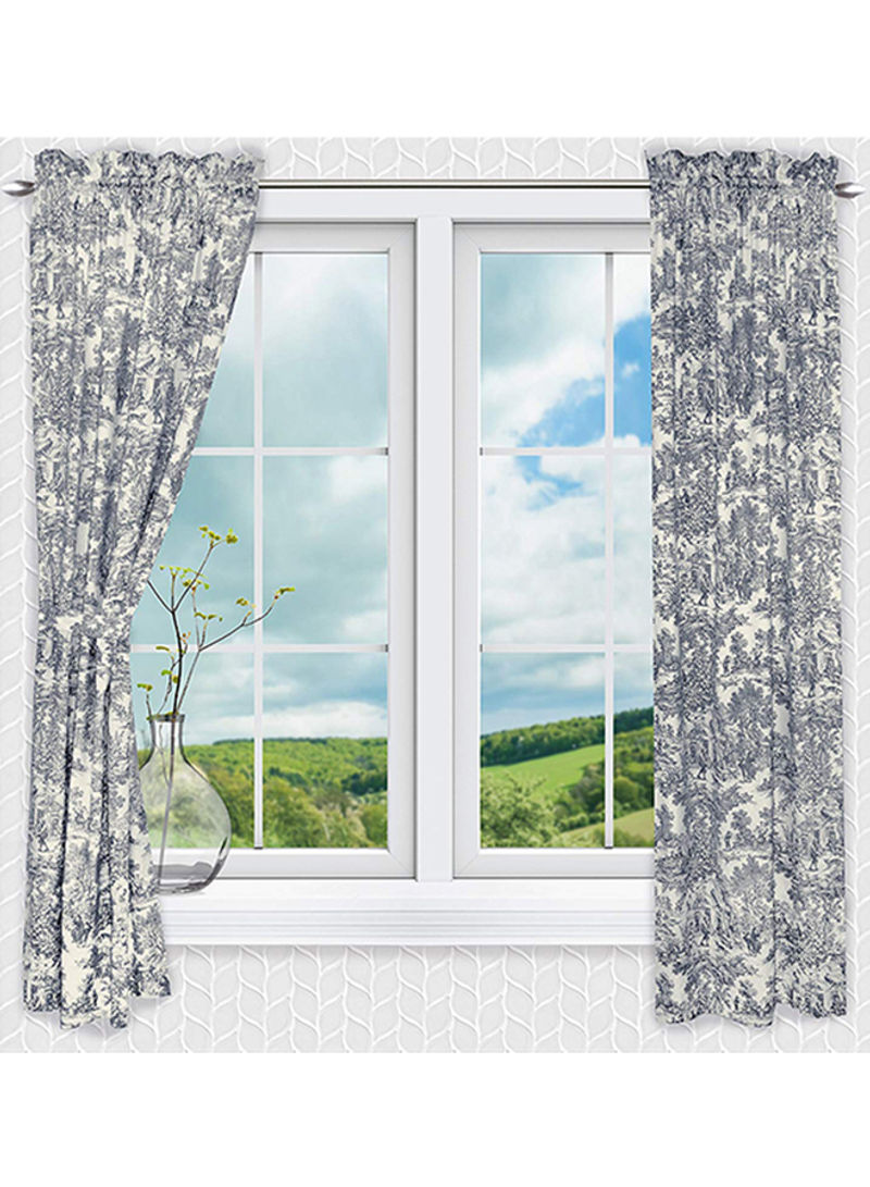 2-Piece Victoria Park Toile Tailored Curtain Panel With Tieback Grey/Black 68 x 72inch