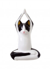 The Sky Yoga Cat Wood Sculpture White/Black 8.25 x 4.9 x 2.8inch