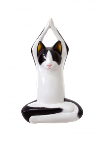 The Sky Yoga Cat Wood Sculpture White/Black 8.25 x 4.9 x 2.8inch