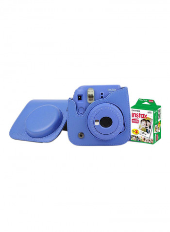 Instax Mini 9 Instant Film Camera Cobalt Blue With Leather Carry Case And 20 Film Sheets