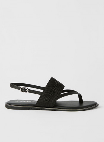 Logo Flat Sandals Black