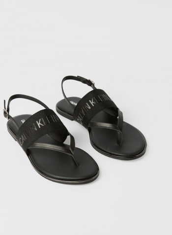 Logo Flat Sandals Black