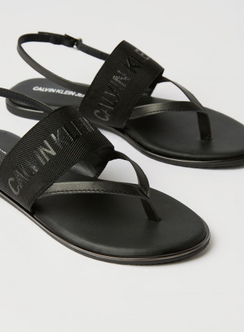 Logo Flat Sandals Black