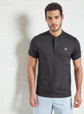 Mandarin Collar Slim Fit Polo Black