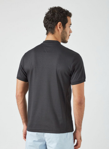Mandarin Collar Slim Fit Polo Black