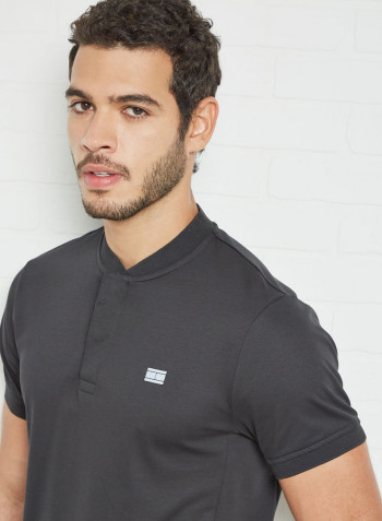 Mandarin Collar Slim Fit Polo Black