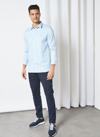 Slim Fit Dobby Shirt Calm Blue