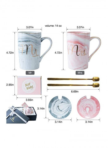 2-Piece Mr And Mrs Coffee Mugs Grey/Pink/Gold