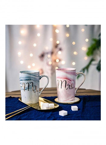 2-Piece Mr And Mrs Coffee Mugs Grey/Pink/Gold