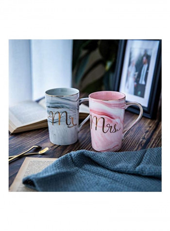 2-Piece Mr And Mrs Coffee Mugs Grey/Pink/Gold