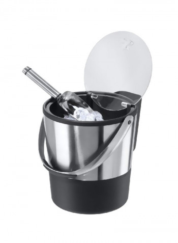Double Wall Ice Bucket WIth Ice Scoop Silver/Black 8x8x8.8inch