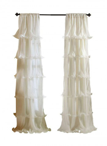 2-Piece Ruffle Window Curtain White 84 x 54inch