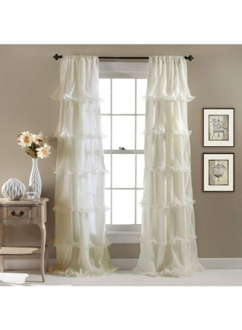 2-Piece Ruffle Window Curtain White 84 x 54inch