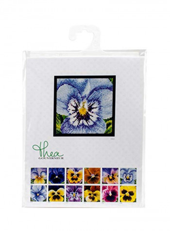18-Piece Pansy XII On Aida Cross Stitch Kit Blue/White/Yellow