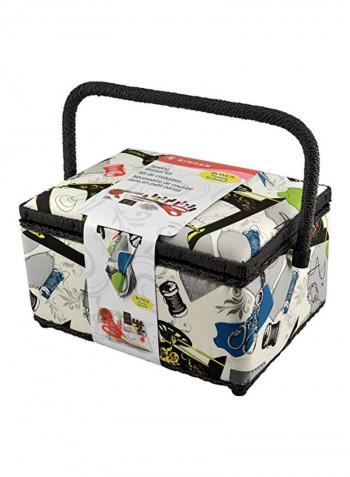 Vintage Sewing Basket Kit Black/White/Green