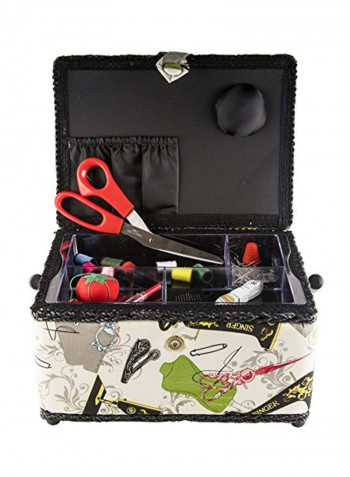 Vintage Sewing Basket Kit Black/White/Green