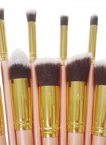 طقم فراشي مستحضرات تجميل مكون من 10 قطع Rose Gold/Gold/Brown