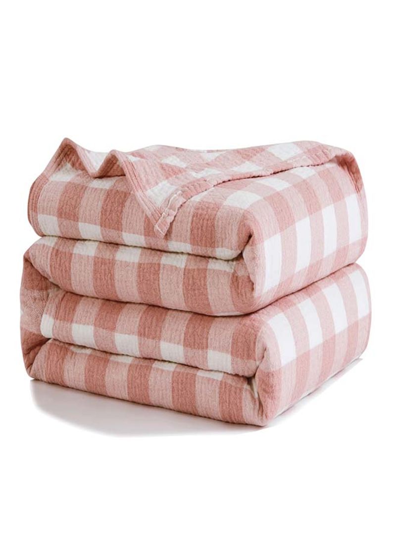 Color Block Checkered Blanket Cotton Pink 150x200centimeter