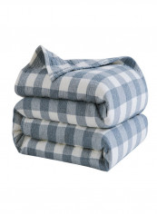 Color Block Design Blanket Throw Cotton Blue 150x200centimeter