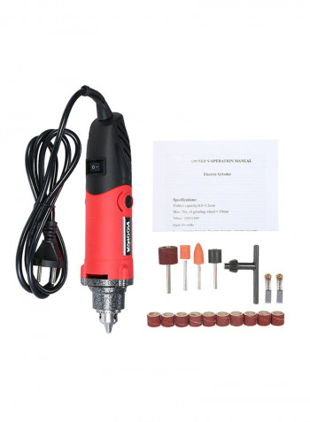 KKmoon Multi-functional Professional Electric Grinder Set 6-Speed Variable Speed Electric Drill Grinding Rotary Tool with 16pcs Accessories for Milling Polishing Drilling Engraving AC220V Red 28.5x9.0x8.0cm