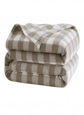 Simple Checkered Throw Blanket Cotton Brown 150x200centimeter