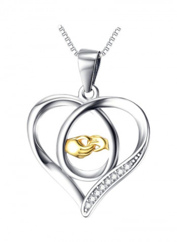 925 Sterling Silver Cubic Zirconia Studded Mother And Child Hands Pendant Necklace