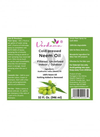 Cold Pressed Neem Oil 32ounce
