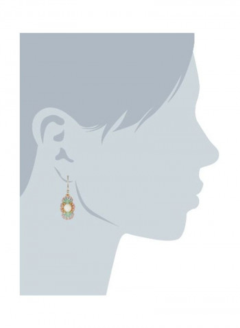 Gold Plated Prehnite and Mother of Pearl Oval Drop Earrings