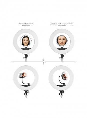 Photography LED Video Ring Light With Mirror Phone Holder And Carrying Bag 18inch Pink/White