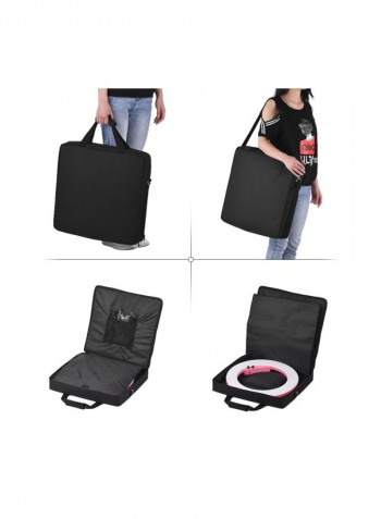 Photography LED Video Ring Light With Mirror Phone Holder And Carrying Bag 18inch Pink/White