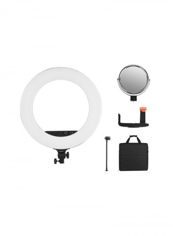 Photography LED Video Ring Light With Mirror Phone Holder And Carrying Bag 18inch Pink/White