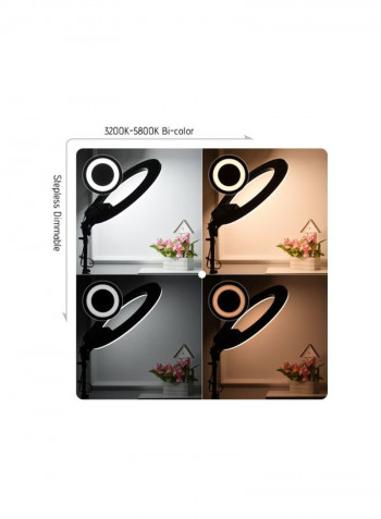 Photography LED Video Ring Light With Mirror Phone Holder And Carrying Bag 18inch Pink/White
