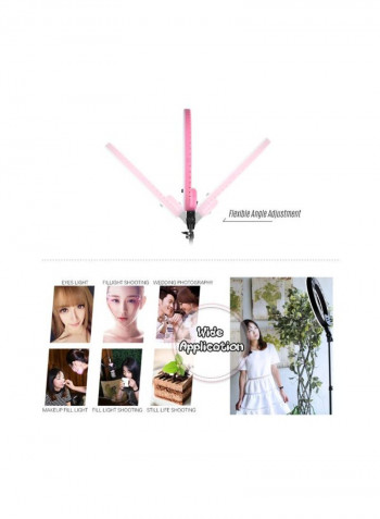 Photography LED Video Ring Light With Mirror Phone Holder And Carrying Bag 18inch Pink/White