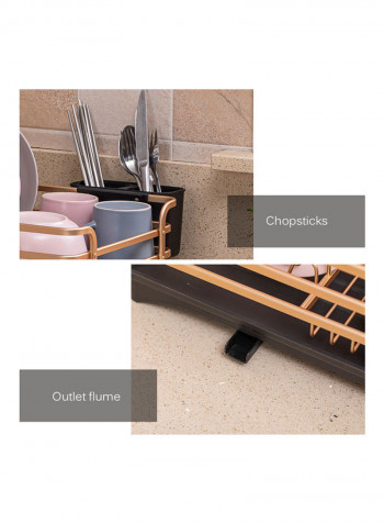 Aluminum Alloy Dish Rack with Drainage Outlet Storage Rack for Dishes Kitchen Rack Kitchen Sink Drying Shelf Bowl Holder Tool Holder Storage Box Drain Rack with Chopsticks Holder Black Gold Black & Gold 43*15*33cm