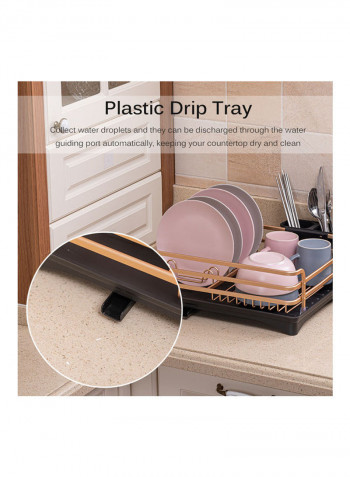 Aluminum Alloy Dish Rack with Drainage Outlet Storage Rack for Dishes Kitchen Rack Kitchen Sink Drying Shelf Bowl Holder Tool Holder Storage Box Drain Rack with Chopsticks Holder Black Gold Black & Gold 43*15*33cm