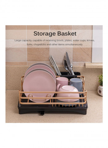 Aluminum Alloy Dish Rack with Drainage Outlet Storage Rack for Dishes Kitchen Rack Kitchen Sink Drying Shelf Bowl Holder Tool Holder Storage Box Drain Rack with Chopsticks Holder Black Gold Black & Gold 43*15*33cm