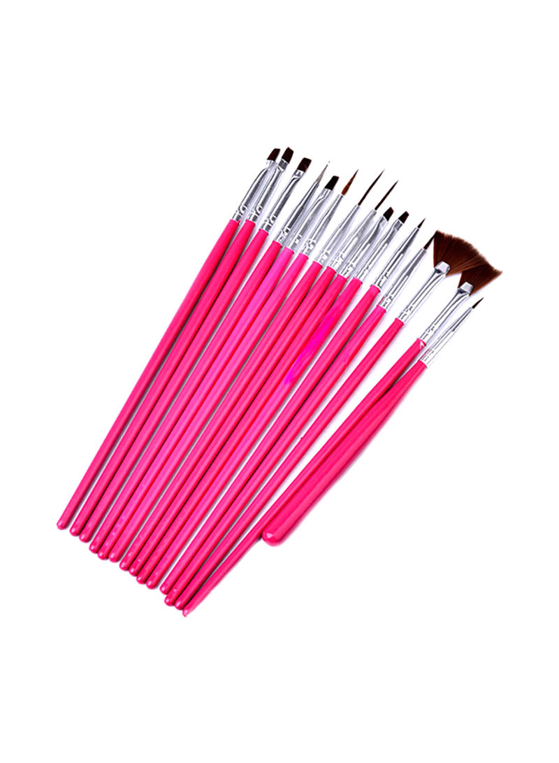 15-Piece Painted Pen Nail Brush Set Pink/Silver