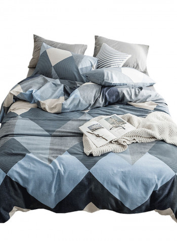 4-Pieces Super King Size Comfortable Printed Bedding Set Cotton Multicolour 200x230cm