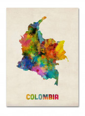 Colombia Watercolor Map Canvas Wall Art Multicolour 18 x 24inch