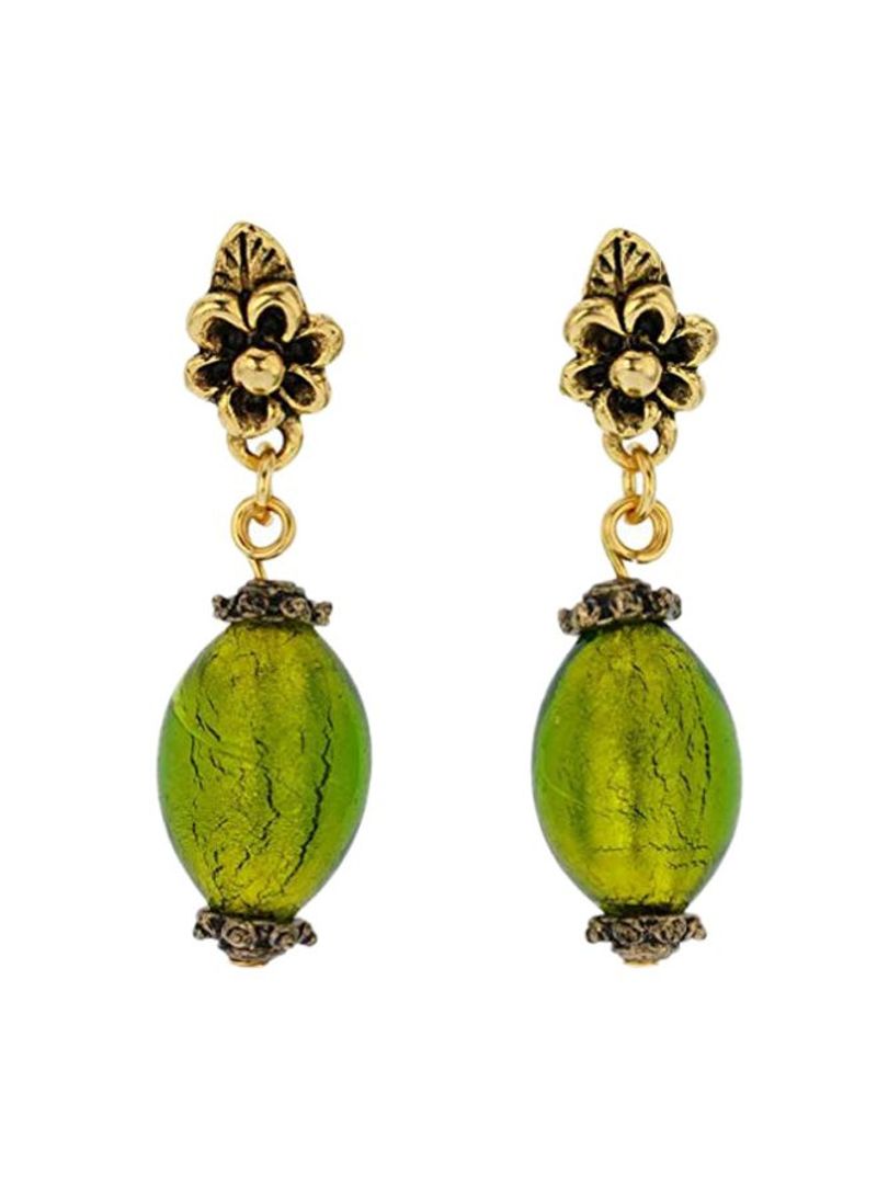 Brass Murano Glass Olives Shaped Earrings