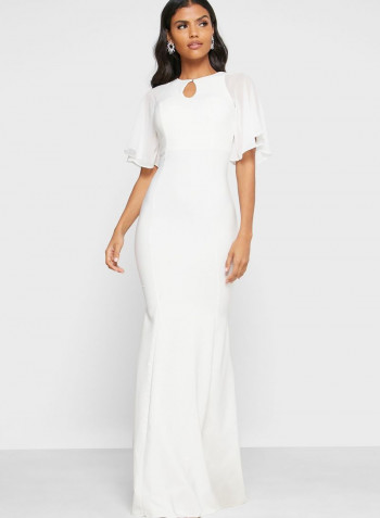 Key Hole Neck Detail Dress White
