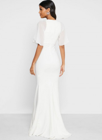 Key Hole Neck Detail Dress White