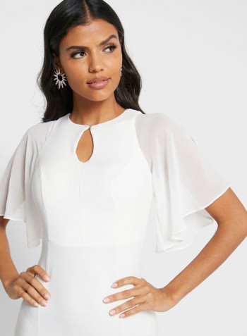 Key Hole Neck Detail Dress White