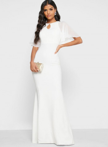 Key Hole Neck Detail Dress White