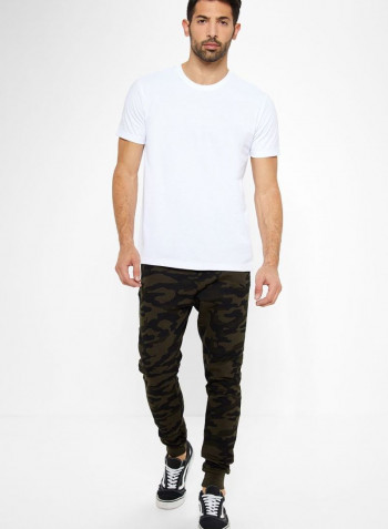 Camo Print Cotton Sweatpants Green