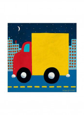 Night Delivery Stretched Canvas Wall Art Blue/Yellow/Black 10x10inch